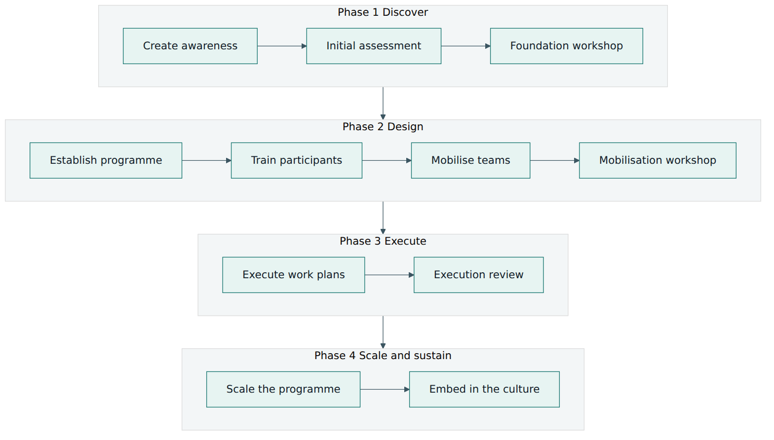Figure 4 – The Capability Improvement Programme moves from discovering priorities through design and execution to scaling and sustaining the gains.