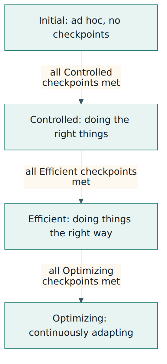 Figure 3 – The four maturity levels of a key area; a level is reached when all of its checkpoints, and those of the lower levels, are fulfilled.
