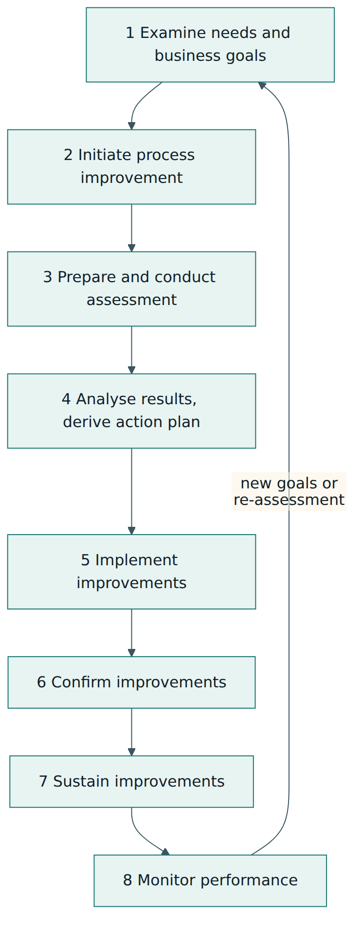 Figure 5 – The eight-step S4S process improvement cycle, which starts from business goals and returns to them after improvements are sustained.